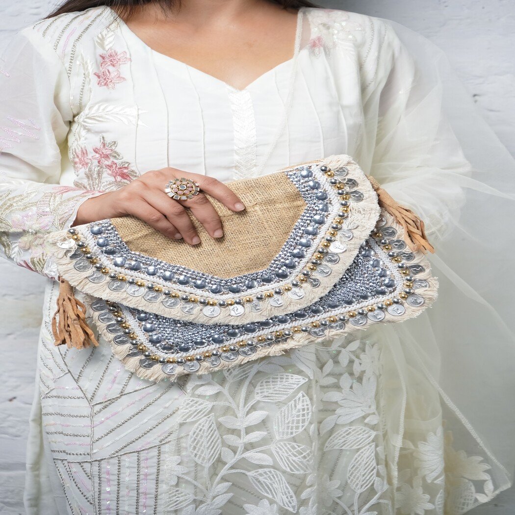 Hand Embroidered Beaded Clutch 6