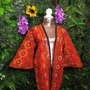 Bohemian Phulkari embroidery long kimono